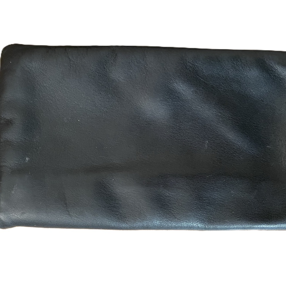 Ann Taylor Nappa Leather Foldover Clutch Black Gold Zip Minimalist Bag